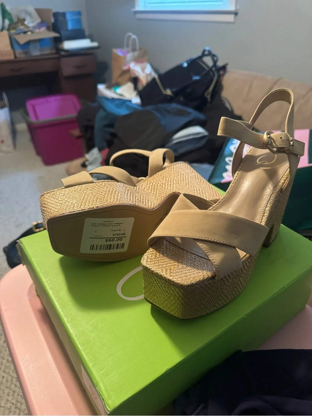 Sam Edelman Tan Woven Platform Wedge Sandals